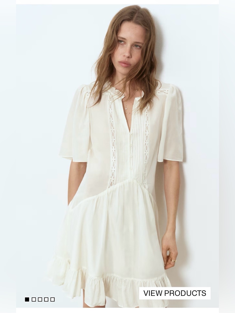 H&M Cream Ruffled Lace-Trim Blouse